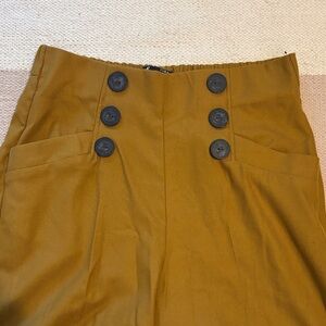 Zara Mustard - brown crop wide leg pants with Black Buttons